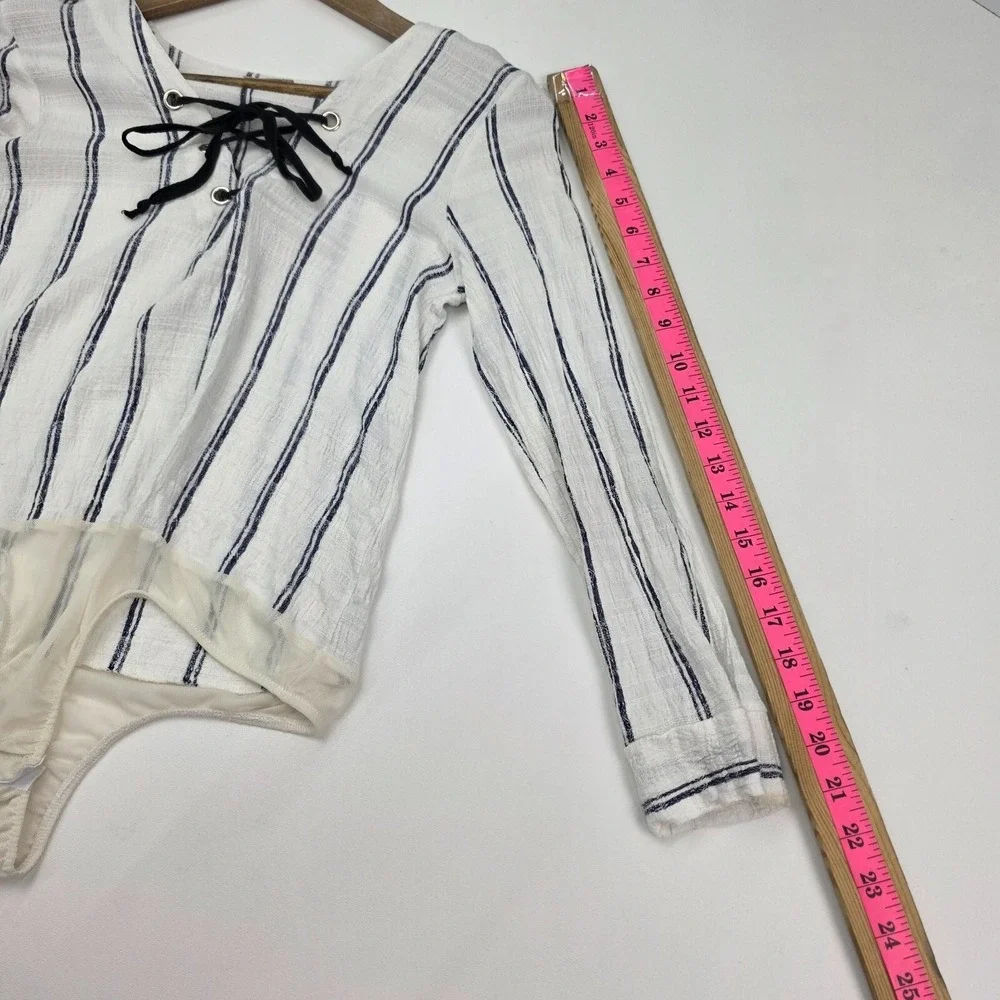Free People Intimately Womens S Bodysuit Lace Up Striped Long Sleeve Boho Casual